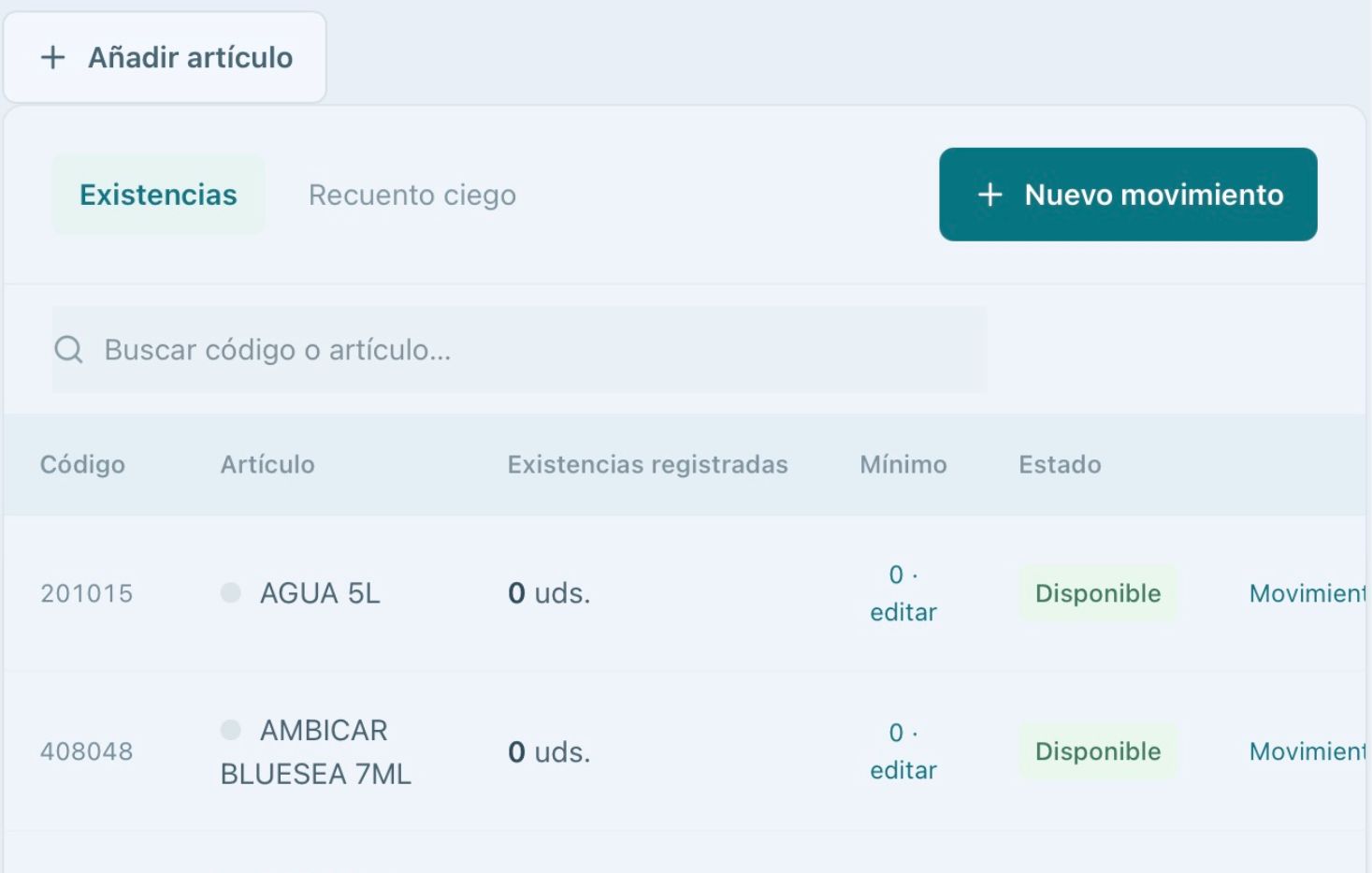 Captura de Existencias e inventario