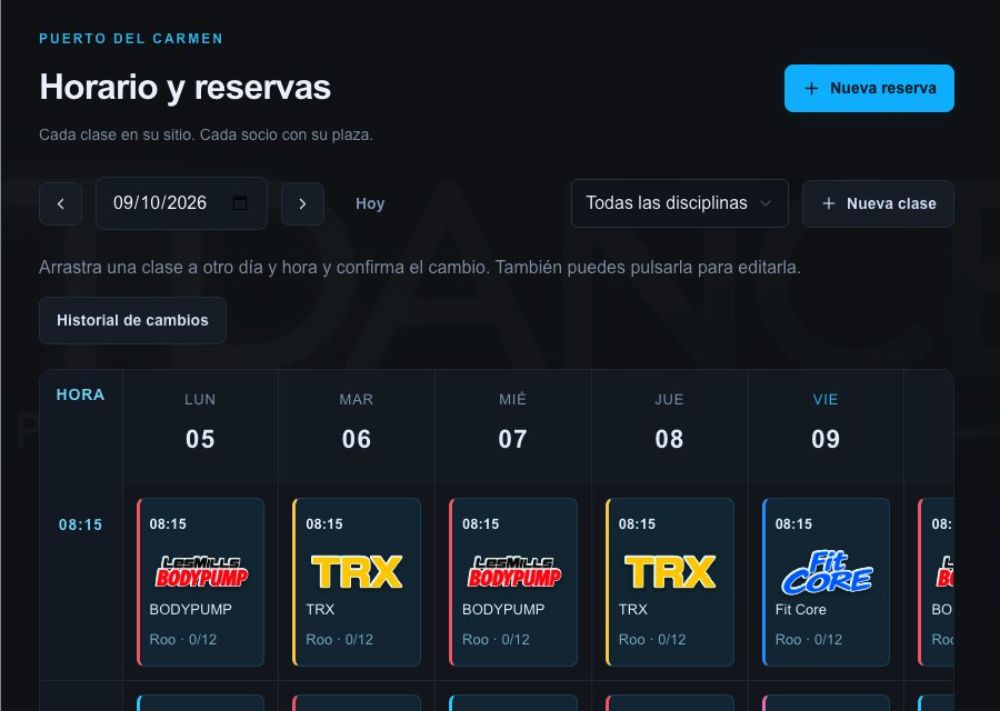 Captura de Horario y reservas